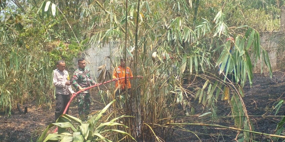 TIGA PILAR KELURAHAN JAYAMEKAR BERSAMA MASYARAKAT MEMBANTU DAMKAR KOTA SUKABUMI PADAMKAN KEBAKARAN LAHAN KOSONG