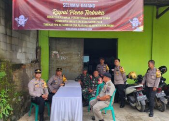 Polsek Sukalarang, Pimpin PAM Pengamanan Lanjutan Rapat Pleno Rekapitulasi Penghitungan Suara Tingkat Kecamatan Sukalarang