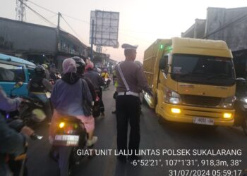 Antisipasi Kemacetan Pagi, Unit Lantas Polsek Sukalarang Laksanakan Gatur Lalin Saat Jam Masuk Karyawan