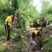 Puluhan Polisi di Sukabumi Kerja Bakti, Bersihkan Sungai Terdampak Longsor