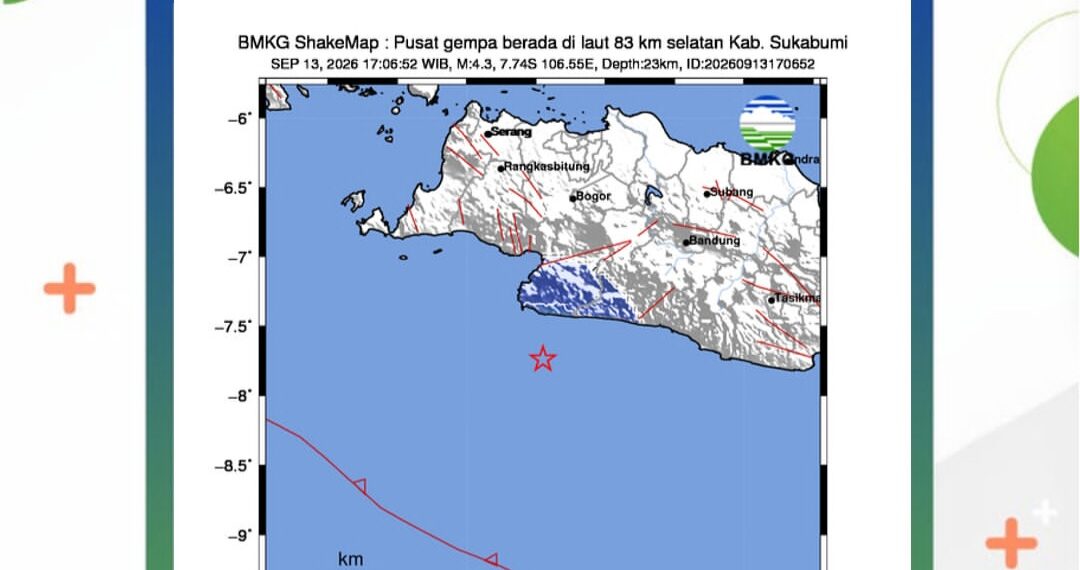 Gempa Magnitudo 4,3 Guncang Selatan Sukabumi, Getaran Terasa hingga Cianjur